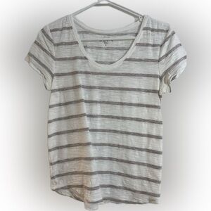 LOFT Striped White and Gray Women's Slub Tee